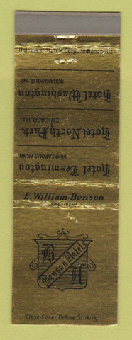 Matchbook Cover - Benson Hotels Indianapolis IN Chicago IL Minneapolis MN