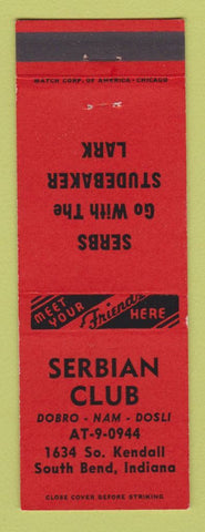 Matchbook Cover - Serbian Club South Bend IN Studebaker Lark RED
