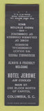 Matchbook Cover - Hotel Jerome Columbia SC WKIX Radio