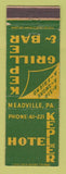 Matchbook Cover - Hotel Kepler Meadville PA