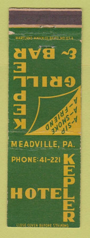Matchbook Cover - Hotel Kepler Meadville PA