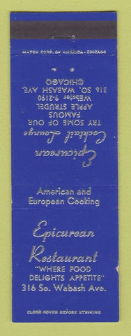 Matchbook Cover - Epicurean Restaurant Chicago IL