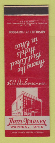 Matchbook Cover - Hotel Warner Warren OH