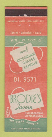 Matchbook Cover - Brodie's Tavern Cleveland OH restaurant