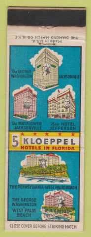 Matchbook Cover - Kloeppel Hotels West Palm Beach Jacksonville FL