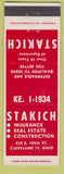 Matchbook Cover - Stakich Insurance Ral Estate Cleveland OH