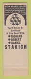 Matchbook Cover - Stakich Insurance Ral Estate Cleveland OH