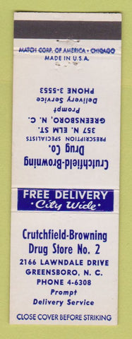 Matchbook Cover - Crutchfield Browning Drug Store Greensboro NC