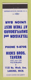 Matchbook Cover - Hicks Bros. Tavern Lansing MI