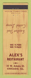 Matchbook Cover - Alex's Restaurant Chicago IL