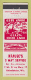 Matchbook Cover - Krause's 3 Way Service Rhinelander WI oil gas