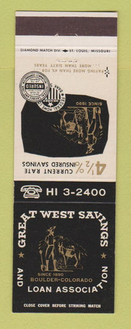 Matchbook Cover - Great West Savings and Loan Boulder Colorado