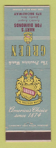 Matchbook Cover - Gruen Watches Hart's Jewelry Lorain OH