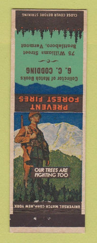 Matchbook Cover - Prevent Forest Fires Matchbook Collector Brattleboro VT