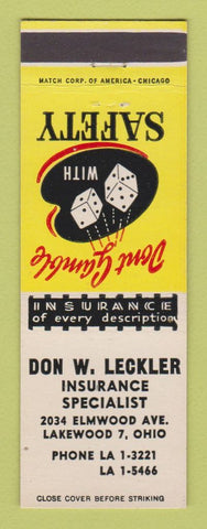 Matchbook Cover - Don Leckler Insurance Lakewood OH