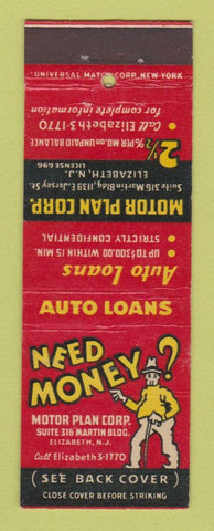 Matchbook Cover - Motor Plan Corp Loans Elizabeth NJ