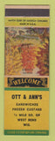 Matchbook Cover - Ott and Ann's Sandwiches West Bend WI restaurant