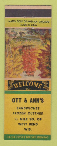 Matchbook Cover - Ott and Ann's Sandwiches West Bend WI restaurant