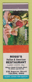 Matchbook Cover - Rossi's Italian Restaurant Toledo OH
