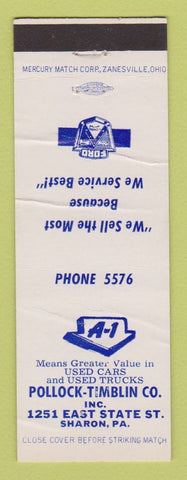 Matchbook Cover - Pollack Timblin Ford Sharon PA WORN