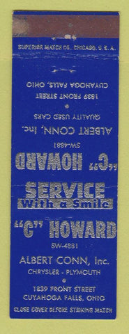 Matchbook Cover - C Howard Albert Conn Chrysler Plymouth Cuyahoga Falls OH