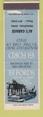 Matchbook Cover - 1961 Ford Al's Princeton IA WORN