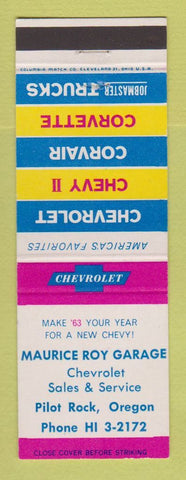 Matchbook Cover - 1963 Chevrolet Maurice Roy Pilot Rock OR