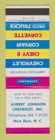 Matchbook Cover - 1963 Chevrolet Aubrey Johnson New Bern NC