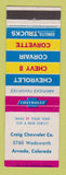 Matchbook Cover - 1963 Chevrolet Craig Arvada Colorado