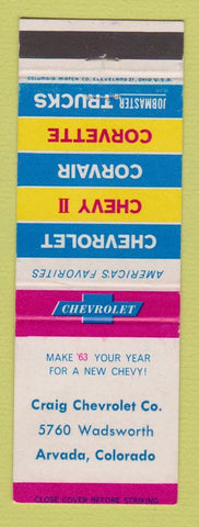 Matchbook Cover - 1963 Chevrolet Craig Arvada Colorado