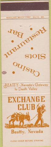 Matchbook Cover - Exchange Club Casino Restaurant Beatty NV