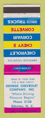 Matchbook Cover - 1963 Chevrolet George Edenton NC