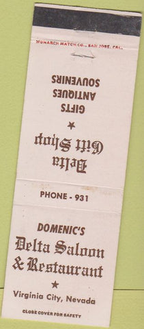 Matchbook Cover - Domenic's Delta Saloon Virginia City NV