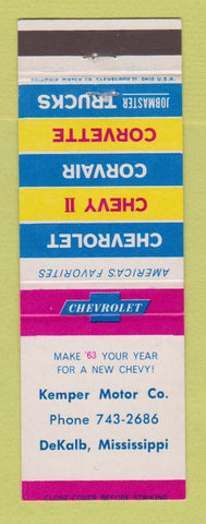 Matchbook Cover - 1963 Chevrolet Kemper DeKalb MS