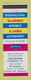 Matchbook Cover - 1963 Chevrolet Abercrombie Birmingham Carbon Hill AL