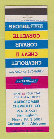 Matchbook Cover - 1963 Chevrolet Abercrombie Birmingham Carbon Hill AL