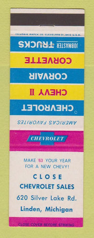 Matchbook Cover - 1963 Chevrolet Close Linden MI