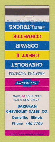 Matchbook Cover - 1963 Chevrolet Barkman Danville IL
