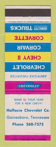 Matchbook Cover - 1963 Chevrolet Halfacre Gainesboro TN
