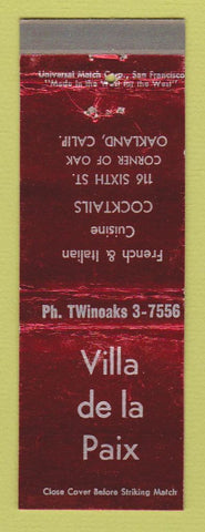 Matchbook Cover - Villa de la Paix French Restaurant Oakland CA WEAR