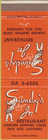 Matchbook Cover - Sundy's Jr. Restaurant Palo Alto CA