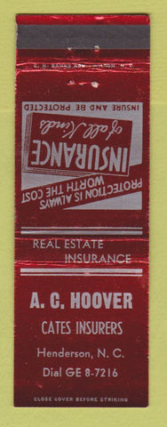 Matchbook Cover - AC Hoover Insurance Henderson NC