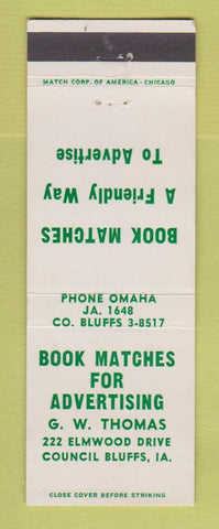 Matchbook Cover - GW Thomas Book Matches Council Bluffs IA