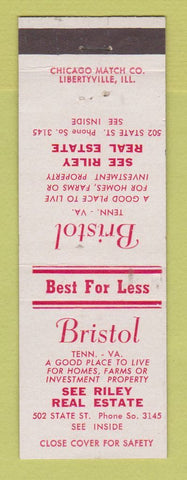 Matchbook Cover - Bristol TN VA Riley Real Estate
