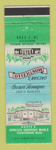 Matchbook Cover - Caesar's Monticello Restaurant Framingham MA