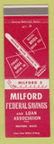 Matchbook Cover - Milford Federal Savings and Loan Milford MA