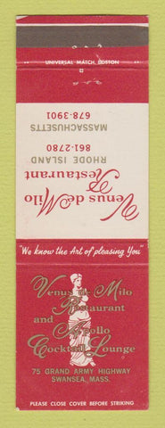 Matchbook Cover - Venus de Milo Restaurant Swansea MA
