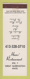 Matchbook Cover - Hans' Restaurant Great Barrington MA