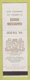 Matchbook Cover - Harrison House Springfield MA