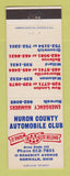 Matchbook Cover - Huron County Auto Club AAA Norwalk OH